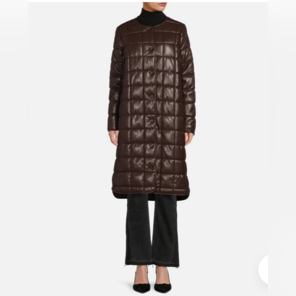 Calvin Klein Brown Faux Leather Longline Coat